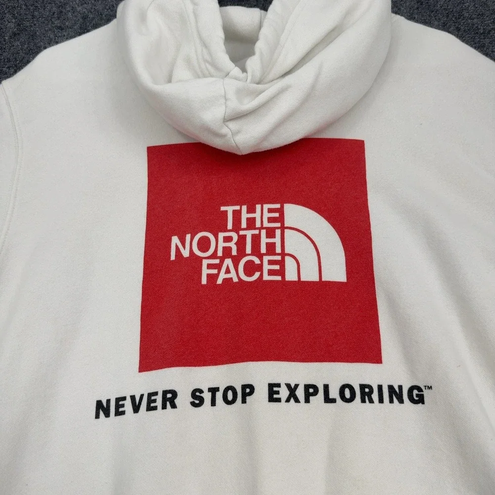 The North Face Hoodie Mens L White Cotton Red Box Logo Pullover Gorpcore